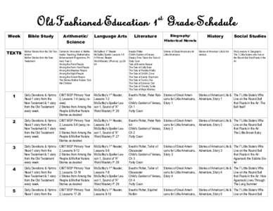 st  Old Fashioned Education 1 Grade Schedule Week  Bible Study