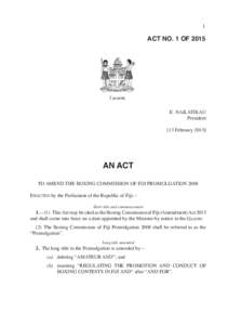 Boxing Commission of Fiji (Amendment)—1 ofACT NO. 1 OF 2015
