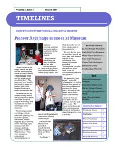 VOLUME 2, ISSUE 3  MARCH 2004 TIMELINES COFFEY COUNTY HISTORICAL SOCIETY & MUSEUM