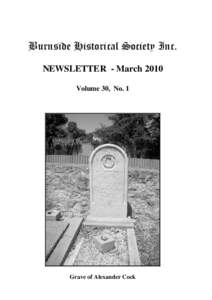 
  NEWSLETTER - March 2010 Volume 30, No. 1  Grave of Alexander Cock