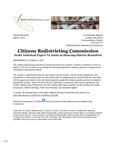 Press Release - Citizens Redistricting Commission Seeks Technical Expert