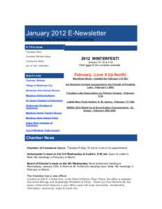 January 2012 E-Newsletter Mackinaw City Chamber of Commerce In This Issue Chamber News Chamber Member News Community Notes