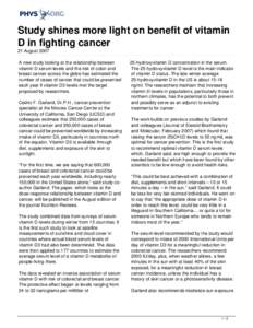 Study shines more light on benefit of vitamin D in fighting cancer