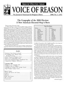 Special Election Issue  VOICE OF REASON The Journal of Americans for Religious Liberty  2008, No]