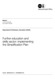 Further education and skills sector: implementing the Simplification Plan (executive summary)