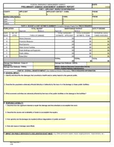 DATE  FEDERAL EMERGENCY MANAGEMENT AGENCY PRELIMINARY DAMAGE ASSESSMENT SUMMARY REPORT
