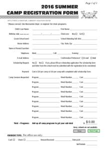 Page 1 ofSUMMER CAMP REGISTRATION FORM ARTS, FITNESS & ADVENTURE, COMMUNITY EDUCATION CENTER
