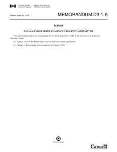 Memorandum D3-1-6, Canada Border Services Agency (CBSA) Post Audit System