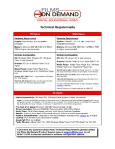 Technical Requirements PC Users MAC Users  Hardware Requirements