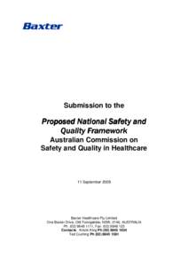 Submission to the  Proposed National Safety and Quality Framework Australian Commission on Safety and Quality in Healthcare