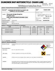 DUMONDE BHP MOTOERCYCLE CHAIN LUBE SDS/Material Safety Data Sheet Approval Date