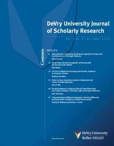 DeVry University Journal of Scholarly Research Contents Vol. 1 No. 2