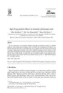 Acta Psychologica±226  www.elsevier.com/locate/actpsy Age-of-acquisition eects in semantic processing tasks Marc Brysbaert