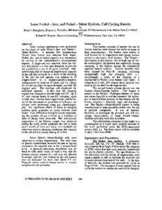 Some Nickel -Iron, and Nickel -Metal Hydride, Cell Cycling Results by Brian J. Dougherty, Francis L. Tanzella, SRI International, 333 Ravenswood Ave. Menlo Park CA 94025