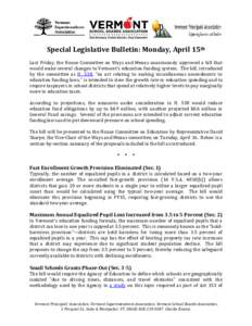  Special	Legislative	Bulletin:	Monday,	April	15th