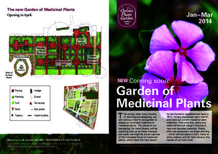 The new Garden of Medicinal Plants  Jan– MarOpening in April.