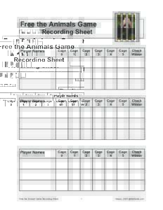 Free the Animals Game Recording Sheet Player Names Cage 0