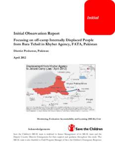 Initial  Initial Observation Report Focusing on off-camp Internally Displaced People from Bara Tehsil in Khyber Agency, FATA, Pakistan District Peshawar, Pakistan