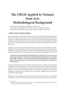 The CBGM Applied to Variants from Acts. Methodological Background