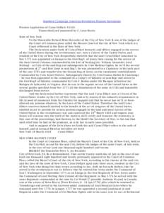Southern Campaign American Revolution Pension Statements Pension Application of Cyrus DeHart: S5426 Transcribed and annotated by C. Leon Harris State of New York To the Honorable Richard Riker Recorder of the City of New