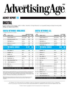 MAY 2, 2016  AGENCY REPORT 2016 DIGITAL By 2015 revenue in each discipline. Dollars in millions. Subscribe to Ad Age Datacenter to see expanded rankings and digital network profiles: