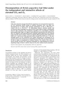 Global Change Biology, 1666–1677, doi: j00851.x  Decomposition of Betula papyrifera leaf litter under the independent and interactive effects of elevated CO2 and O3 W I L L I A M F . J