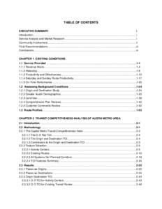 TABLE OF CONTENTS EXECUTIVE SUMMARY i Introduction…………………………………………………………………………………………………….. i Service Analysis and Market Research……………