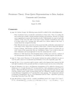 Persistence Theory: From Quiver Representations to Data Analysis Comments and Corrections Steve Oudot August 15, 2016  Comments