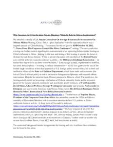 Africa / World / AfricaChina relations / Earth / Sub-Saharan Africa / South Africa / David H. Shinn / Apartheid / United States Senate Committee on Foreign Relations / AfricaChina economic relations / SAIS China Africa Research Initiative