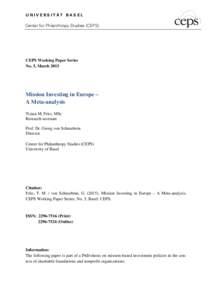 UNIVERSITÄT BASEL  Center for Philanthropy Studies (CEPS) CEPS Working Paper Series No. 5, March 2015