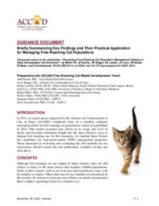 GUIDANCE DOCUMENT Briefly Summarizing Key Findings and Their Practical Application for Managing Free-Roaming Cat Populations Companion piece to the publication “Simulating Free-Roaming Cat Population Management Options