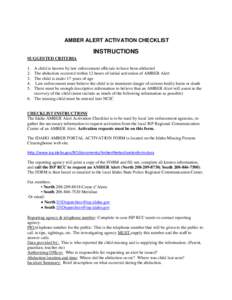 AMBER ALERT ACTIVATION CHECKLIST  INSTRUCTIONS SUGGESTED CRITERIA 1. 2.