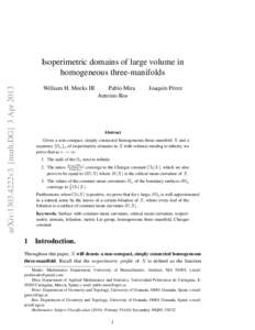 arXiv:1303.4222v3 [math.DG] 3 AprIsoperimetric domains of large volume in homogeneous three-manifolds William H. Meeks III