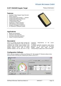 Product Information  K-DT1 RADAR Doppler Target Features •