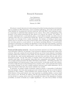 Research Statement Lars Backstrom Cornell University  January 24, 2009