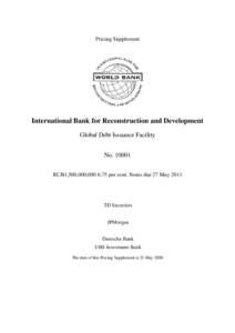 Pricing Supplement  International Bank for Reconstruction and Development Global Debt Issuance Facility NoRUB1,500,000,per cent. Notes due 27 May 2011