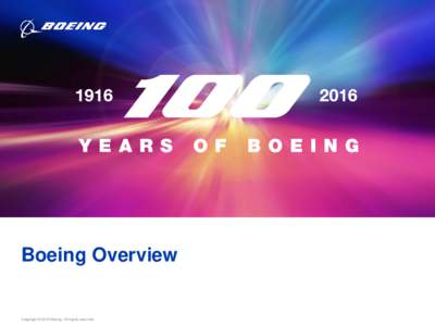 Boeing Overview  Copyright © 2016 Boeing. All rights reserved. The first 100 years