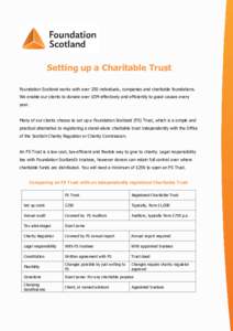 Setting up a Charitable Trust Foundation Scotland works with over 250 individuals, companies and charitable foundations. We enable our clients to donate over £5M effectively and efficiently to good causes every year.  M
