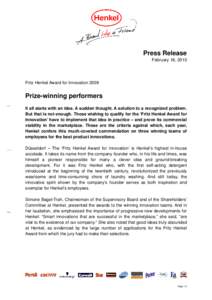 Press Release February 18, 2010 Fritz Henkel Award for InnovationPrize-winning performers
