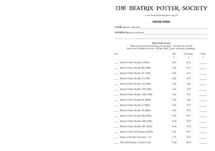www.beatrixpottersociety.org.uk  NAME (BLOCK CAPITALS): ORDER FORM