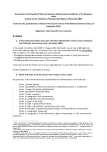Association of the Councils of State and Supreme Administrative Jurisdictions of the European Union Seminar on the EU Charter of Fundamental Rights, 24 November 2011 Answers to the questionnaire on behalf of the Council 