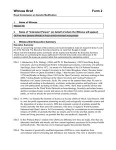Witness Brief  Form 2 Royal Commission on Genetic Modification 1.