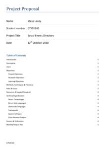 Project Proposal Name Steve Lacey  Student number