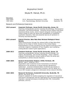Biographical Sketch  Skyla M. Herod, Ph.D. Education[removed]2001