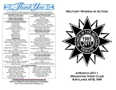 The Tribute XXVI Committee expresses its sincere appreciation to the following businesses, organizations, and individuals for their generous support and sponsorship: GENERALS CLUB ($1000+) Kirtland Federal Credit Union T