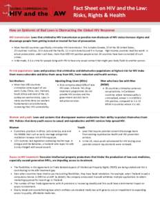 Fact Sheet on HIV and the Law: Risks, Rights &HIV Health How an Epidemic of Bad Laws is Obstructing the Global