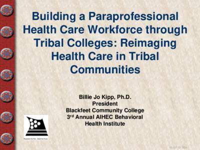 Building a Paraprofessional Health Care Workforce through Tribal Colleges: Reimaging Health Care in Tribal Communities Billie Jo Kipp, Ph.D.