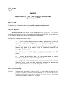 EPPC Bylaws Page 1 BYLAWS FLORIDA EXOTIC PEST PLANT COUNCIL Incorporated Approved, April 6, 2018