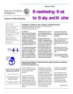 SummerSection on Breastfeeding INSIDE THIS ISSUE: Congenital Tongue-Tie and Its Impact on Breastfeeding