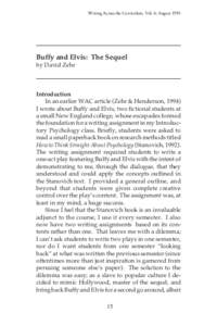 Writing Across the Curriculum, Vol. 6: AugustBuffy and Elvis: The Sequel by David Zehr  Introduction